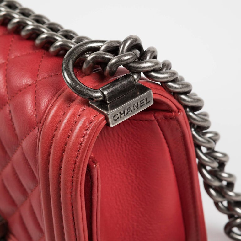 2012 Chanel Boy Small Flap Bag Dark Red Ruthenium Hardware For Sale 5