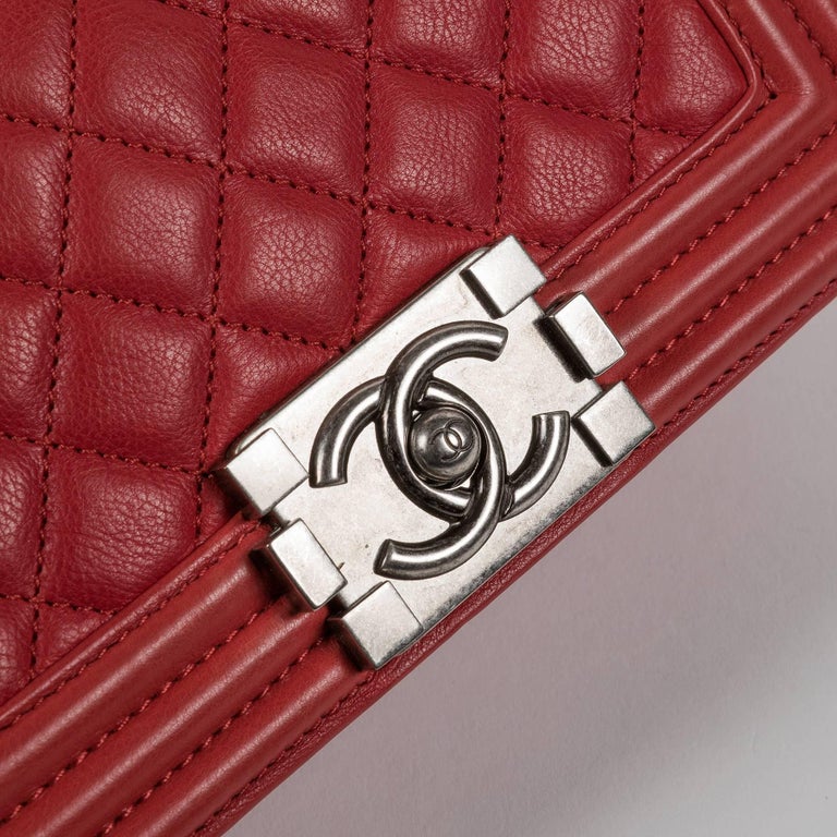 2012 Chanel Boy Small Flap Bag Dark Red Ruthenium Hardware For Sale 4