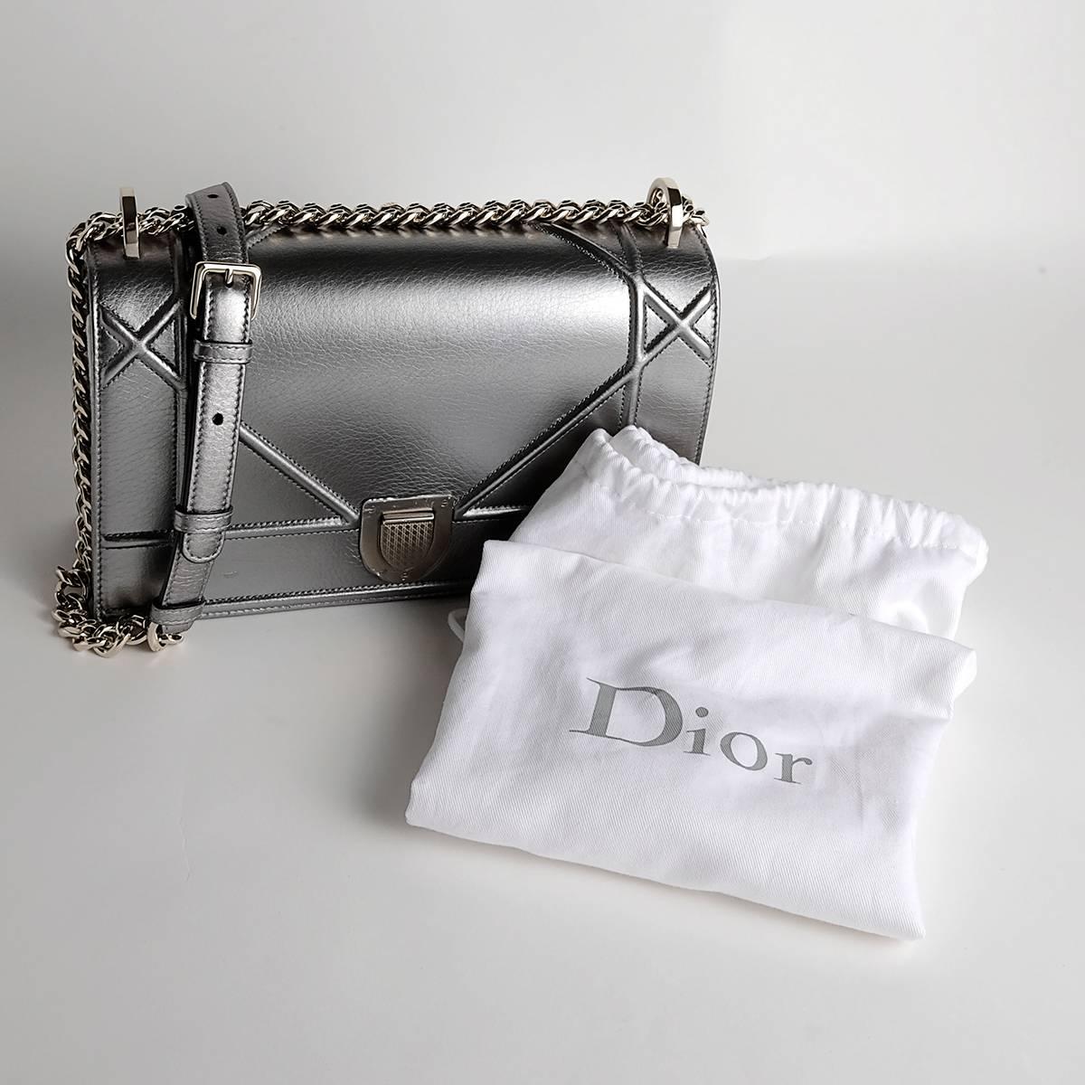 Dior Diorama Flap Bag Pewter Colour Leather Gold Hardware For Sale 1