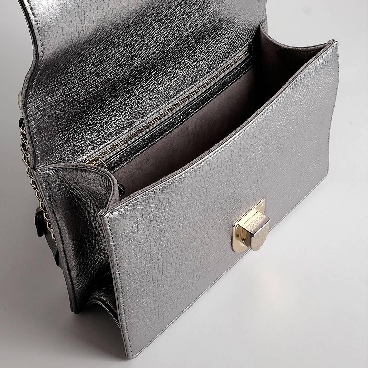 Dior Diorama Flap Bag Pewter Colour Leather Gold Hardware In New Condition For Sale In Bologna, Emilia Romagna