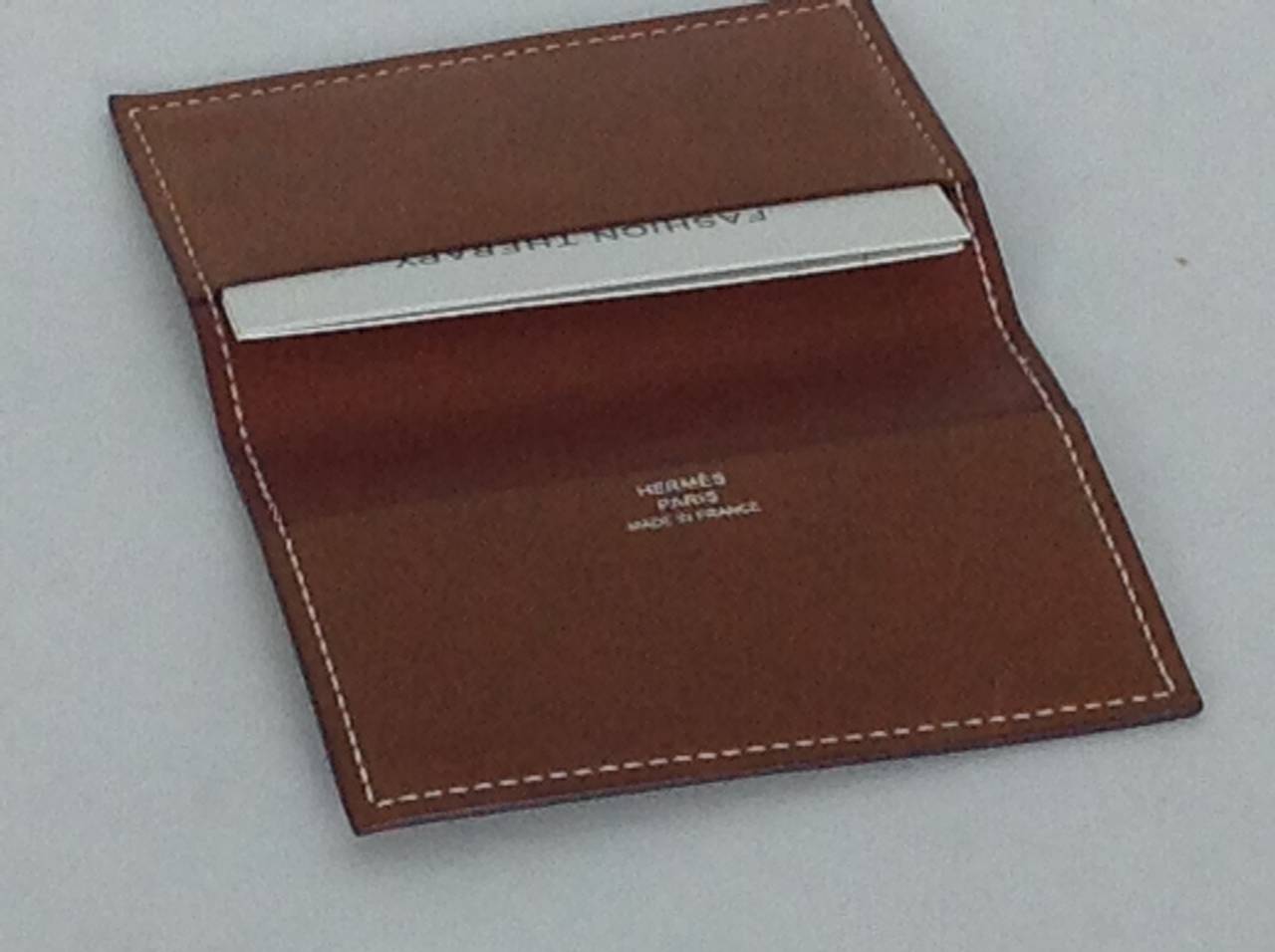 Natural calfskin Hermes card holder In Excellent Condition In Palm Beach, FL