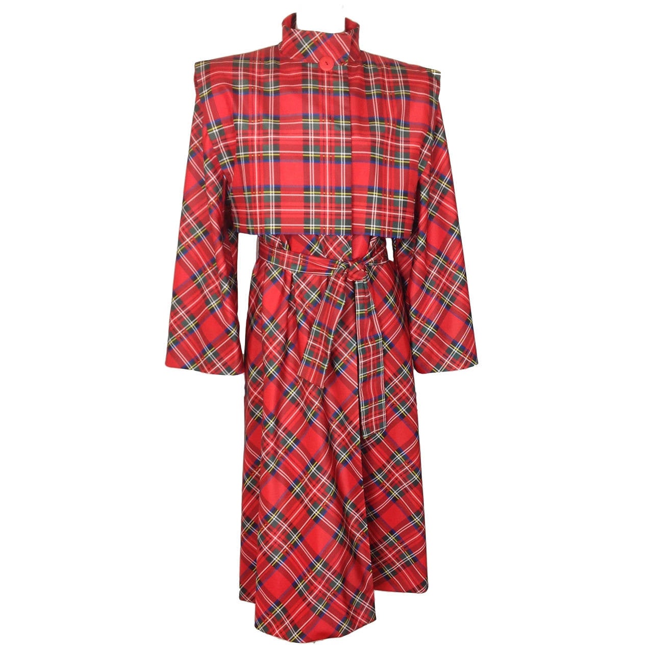 1980's Pauline Trigere tartan plaid raincoat        Size M For Sale