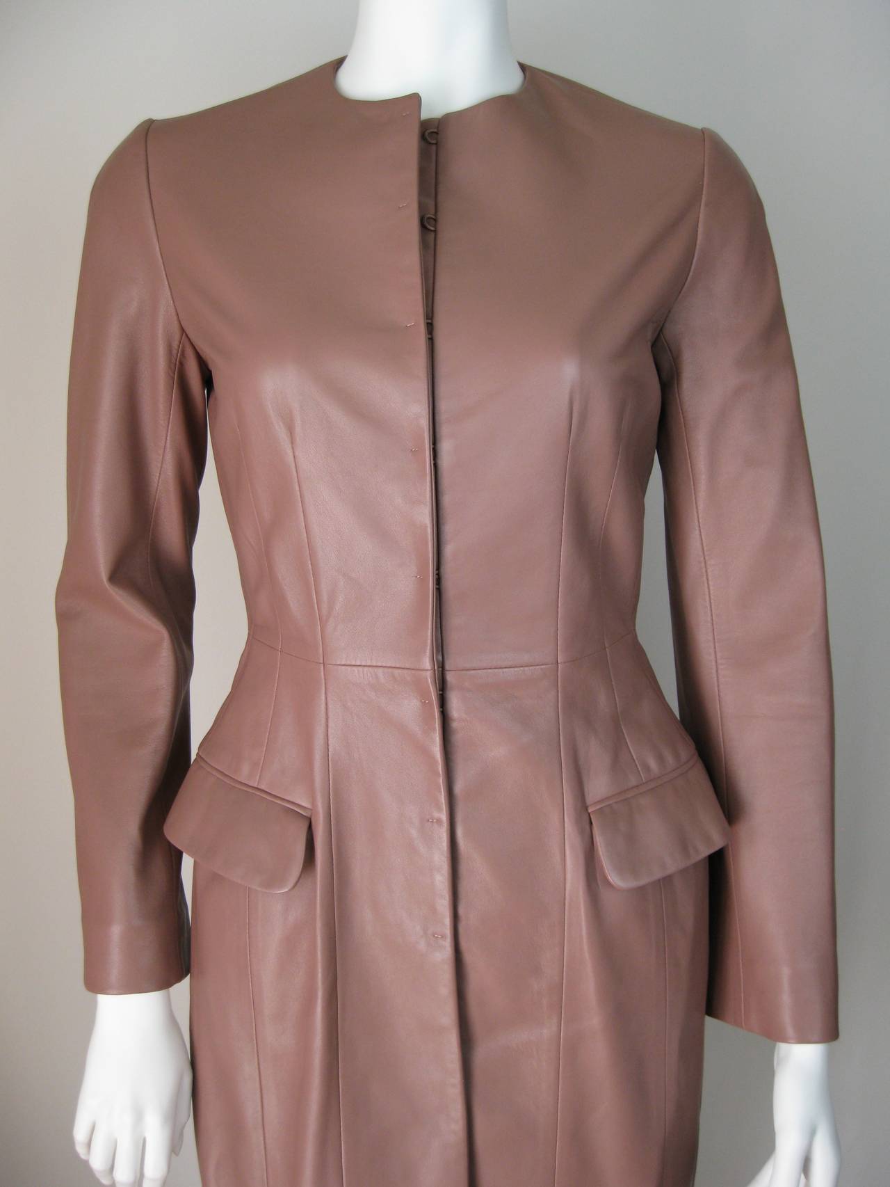 Mauve Christian Dior leather fitted coat dress              Size 4 1