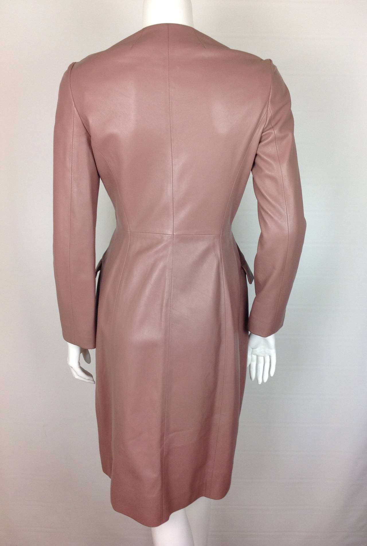 Mauve Christian Dior leather fitted coat dress              Size 4 In Excellent Condition In Palm Beach, FL
