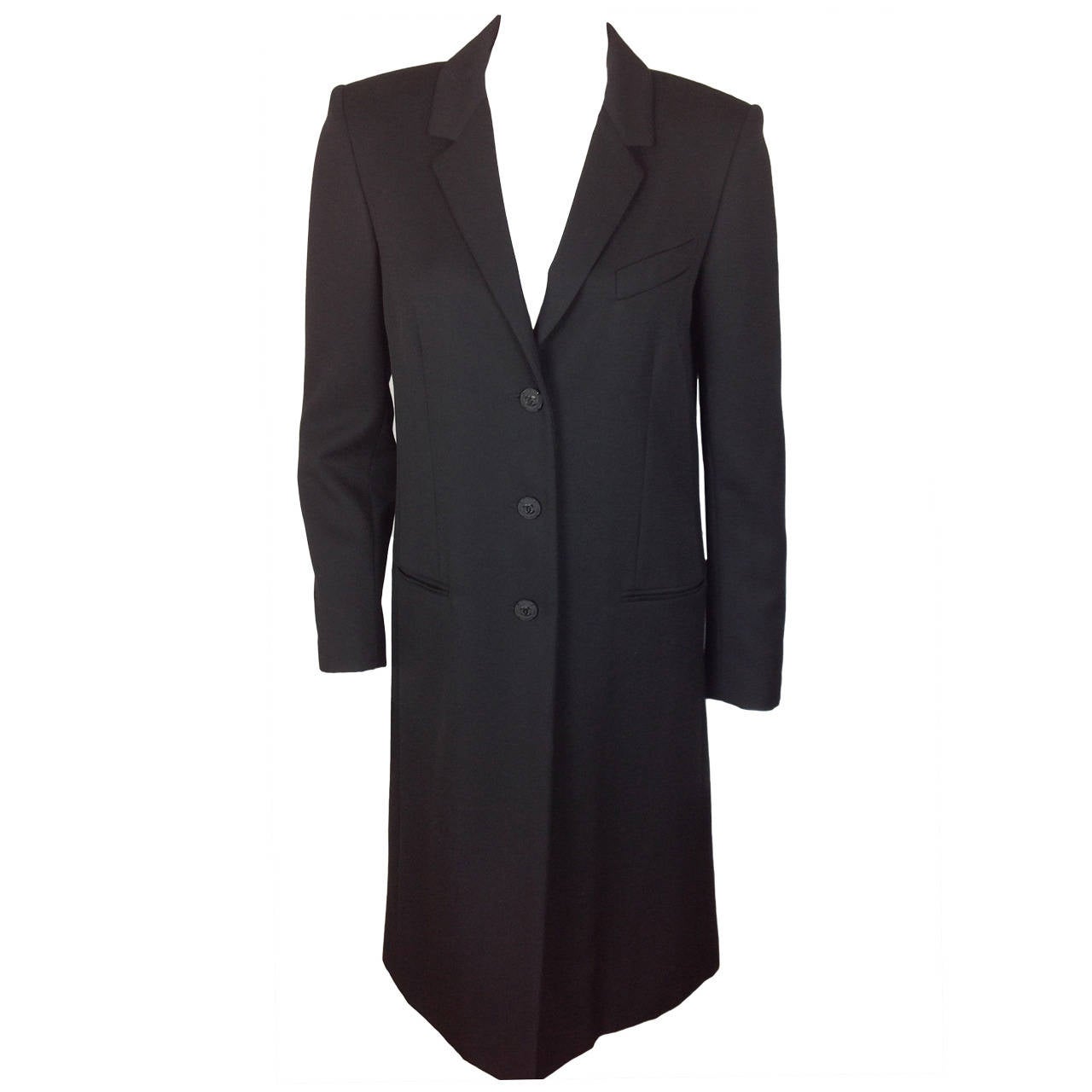 Lightweight black Chanel reefer coat         Size 36 For Sale