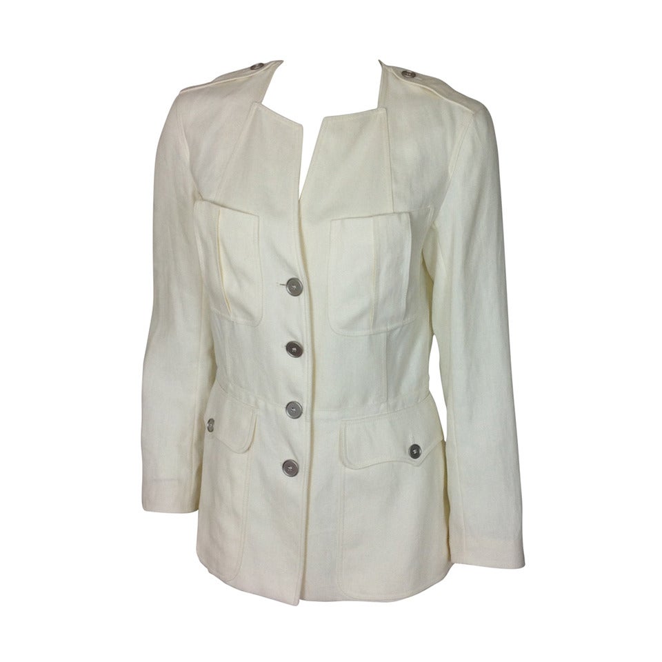 Cream linen Hermes safari jacket          Size 40 For Sale