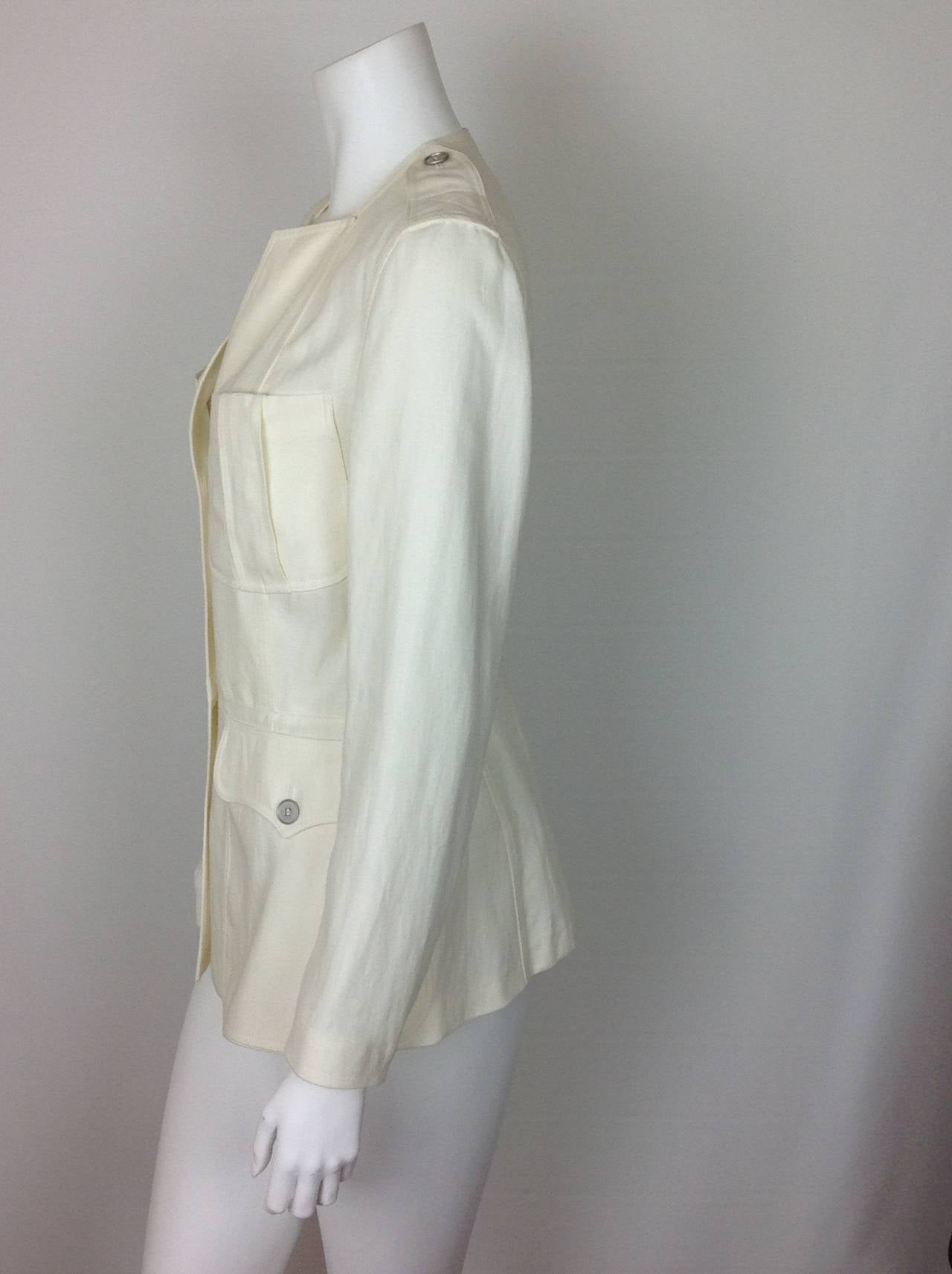Gray Cream linen Hermes safari jacket          Size 40 For Sale