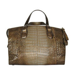 NANCY GONZALES bronze metallic crocodile shoulder handbag