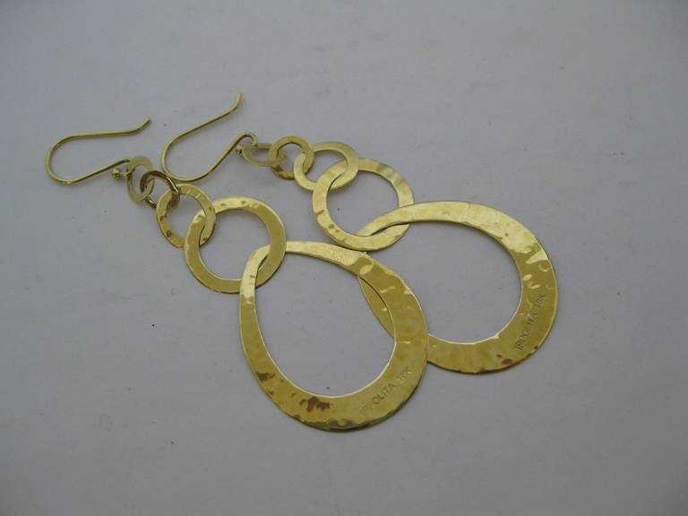 IPPOLITA 18K yellow gold drop earrings.
Interlocking flattened circles, ovals and teardrop graduate down. 
French wire back.
Approx. 2 3/4