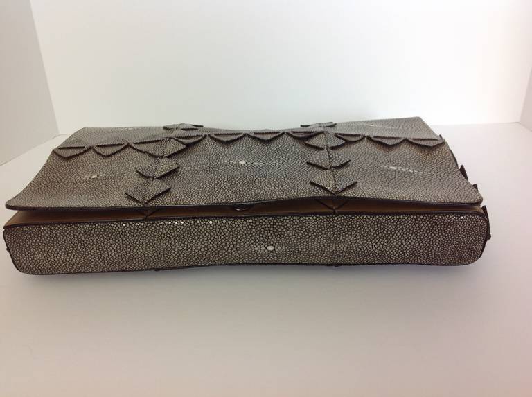 3D Salvatore Ferragamo shagreen Clutch                  Neutral Beauty In Excellent Condition In Palm Beach, FL