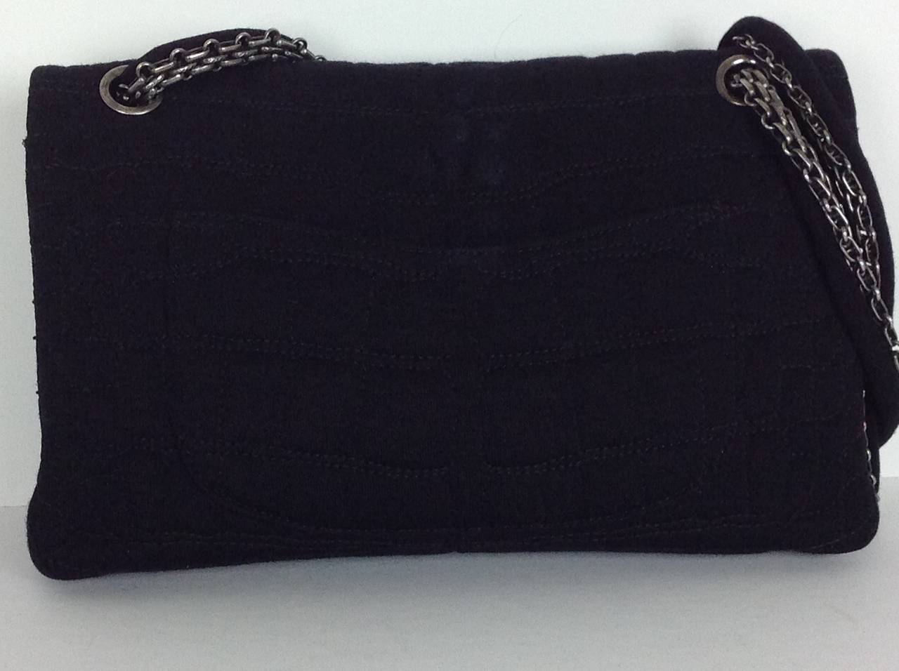 Chanel black jersey classic double flap handbag                    11 inch 1