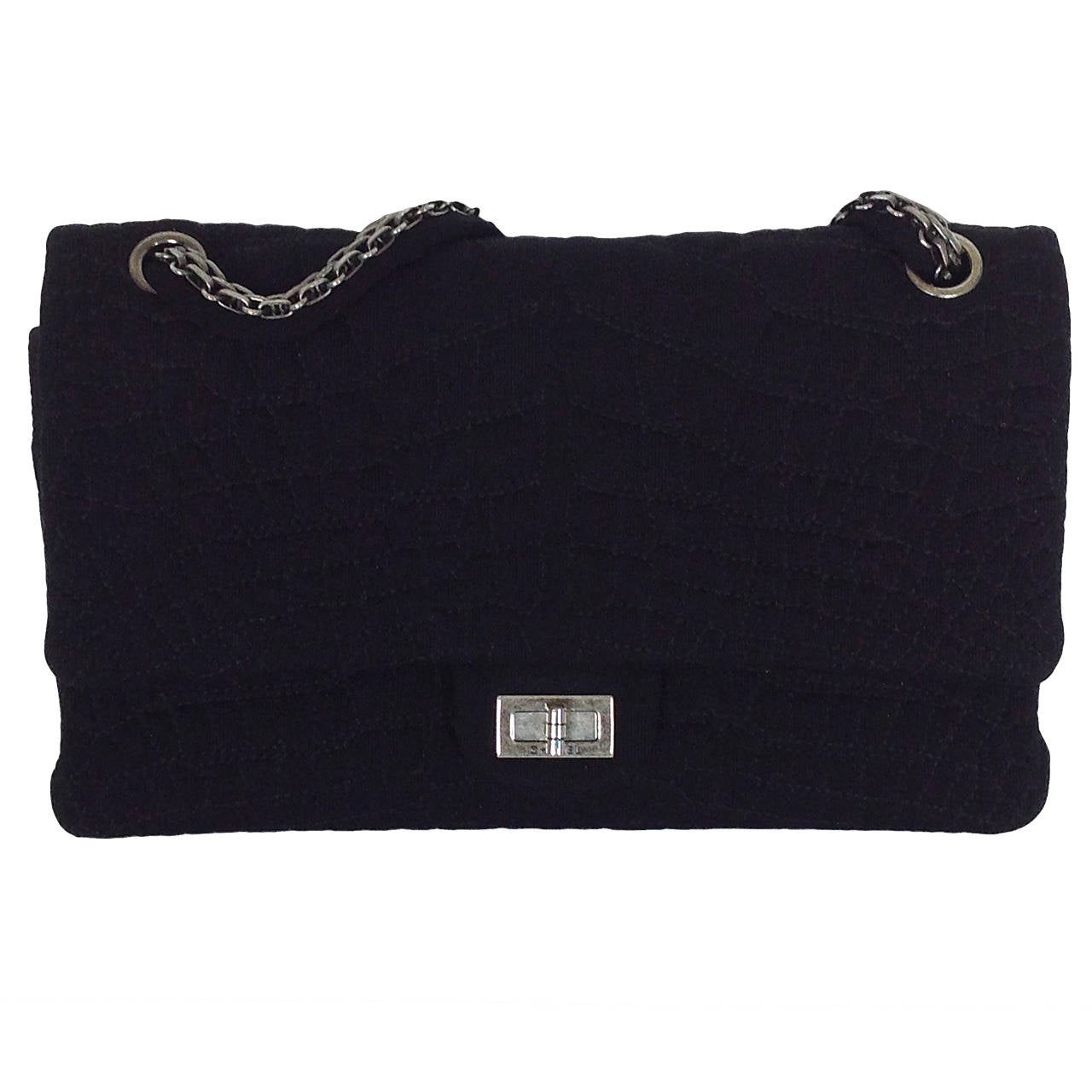 Chanel black jersey classic double flap handbag                    11 inch
