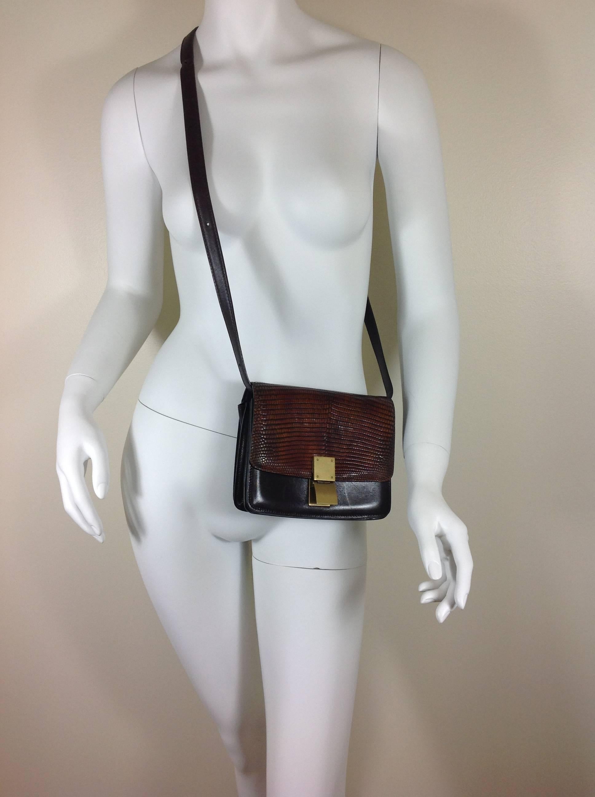 Lizard and leather Celine box bag In Good Condition For Sale In Palm Beach, FL