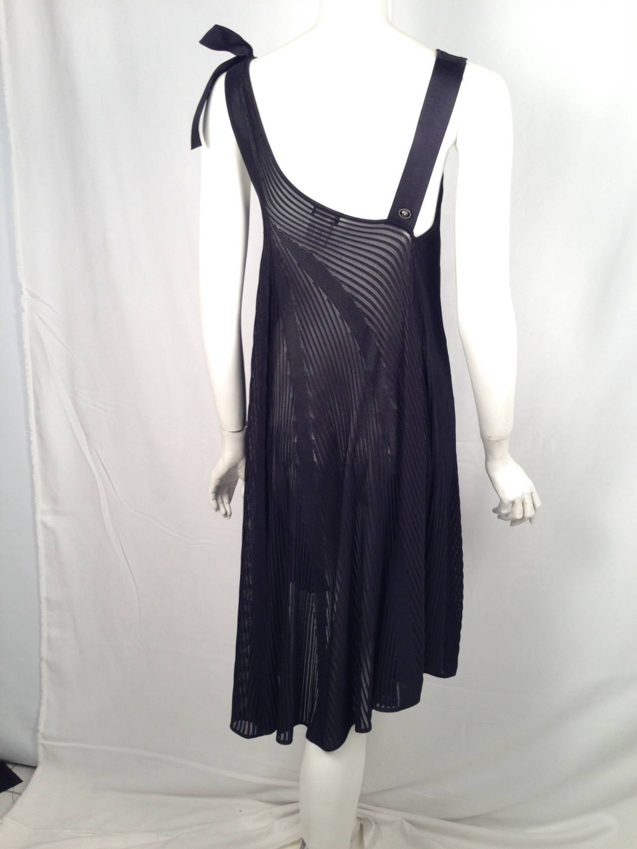 Chanel Black Knit Trapeze Dress With Silk Satin Ribbon Straps and Bow For Sale 1