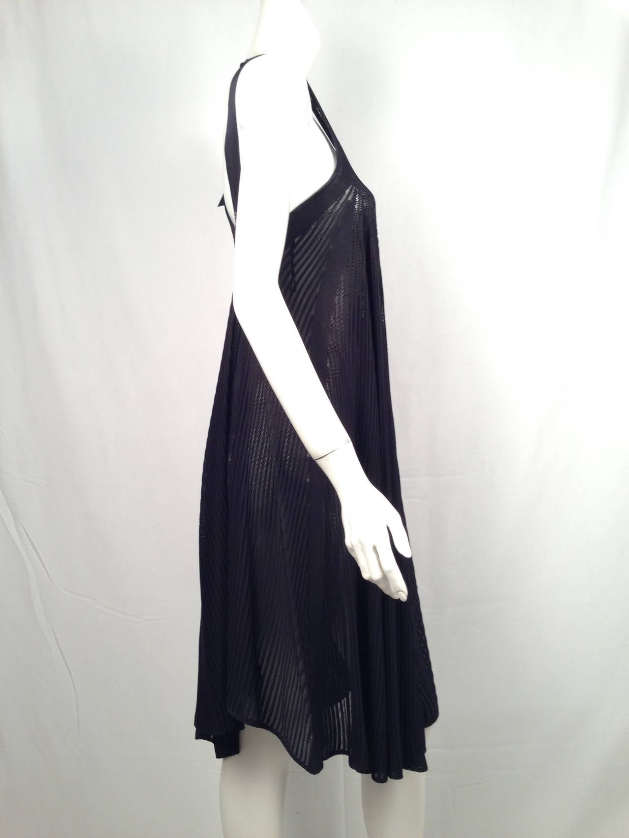Chanel Black Knit Trapeze Dress With Silk Satin Ribbon Straps and Bow For Sale 2
