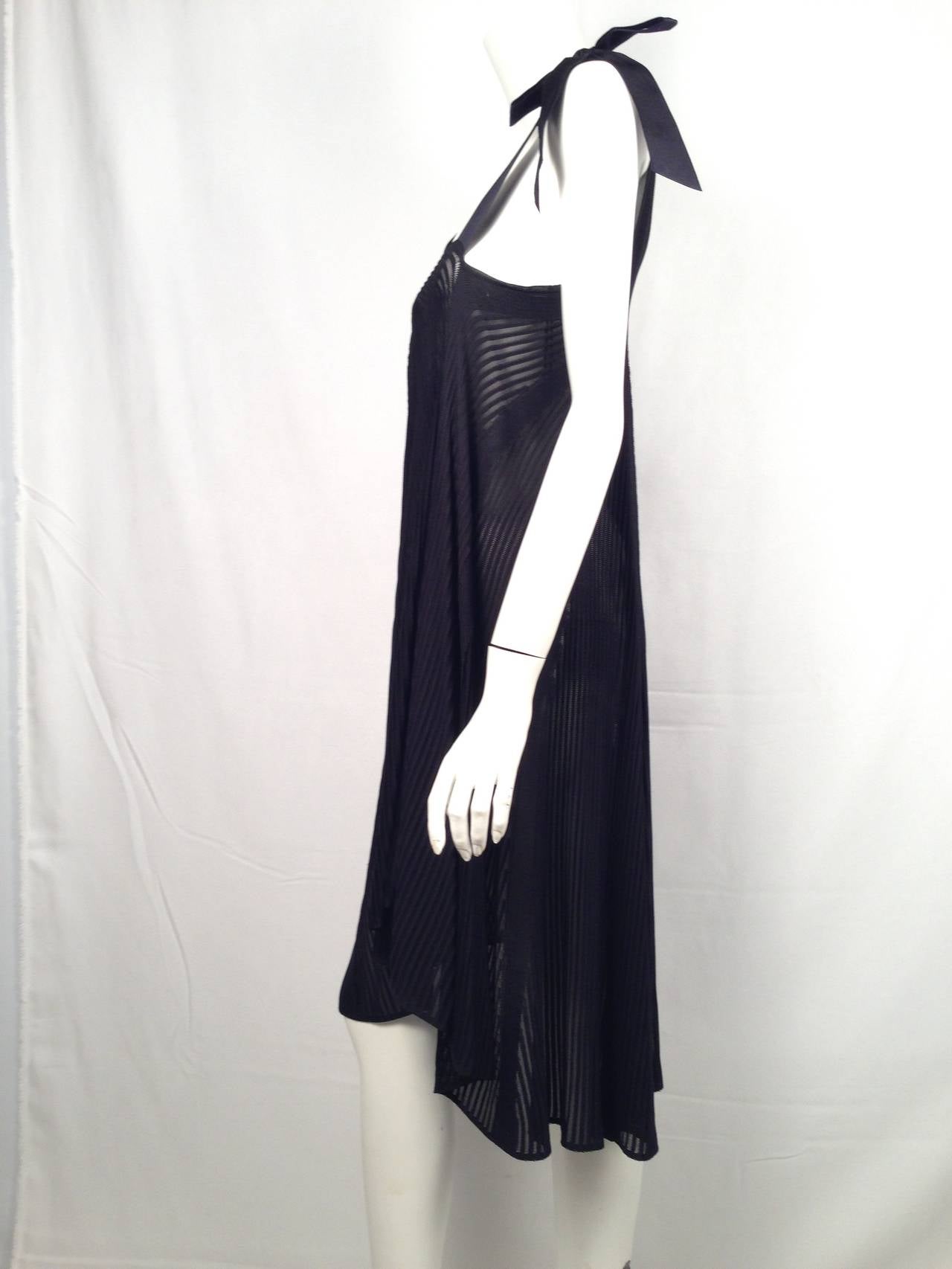 Chanel Black Knit Trapeze Dress With Silk Satin Ribbon Straps and Bow For Sale 3