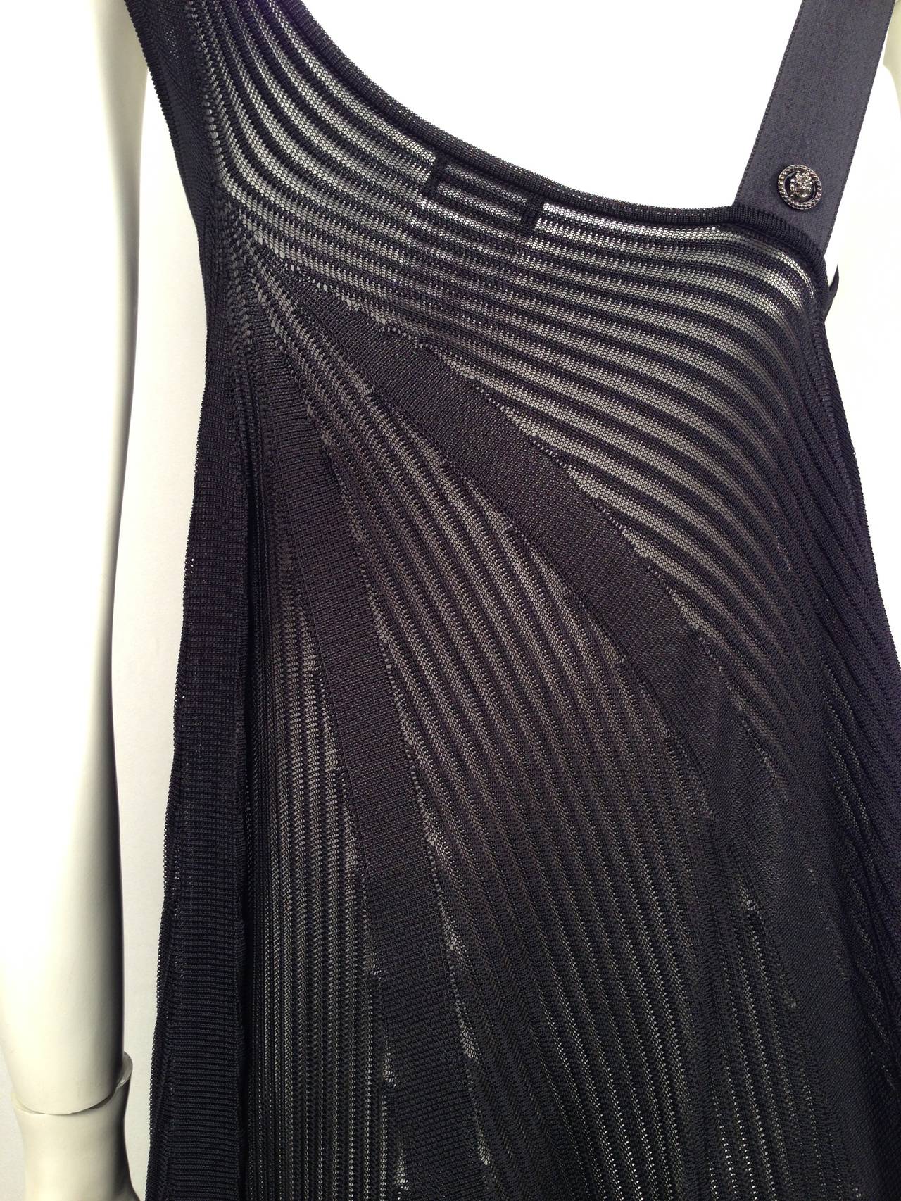 Chanel Black Knit Trapeze Dress With Silk Satin Ribbon Straps and Bow For Sale 4