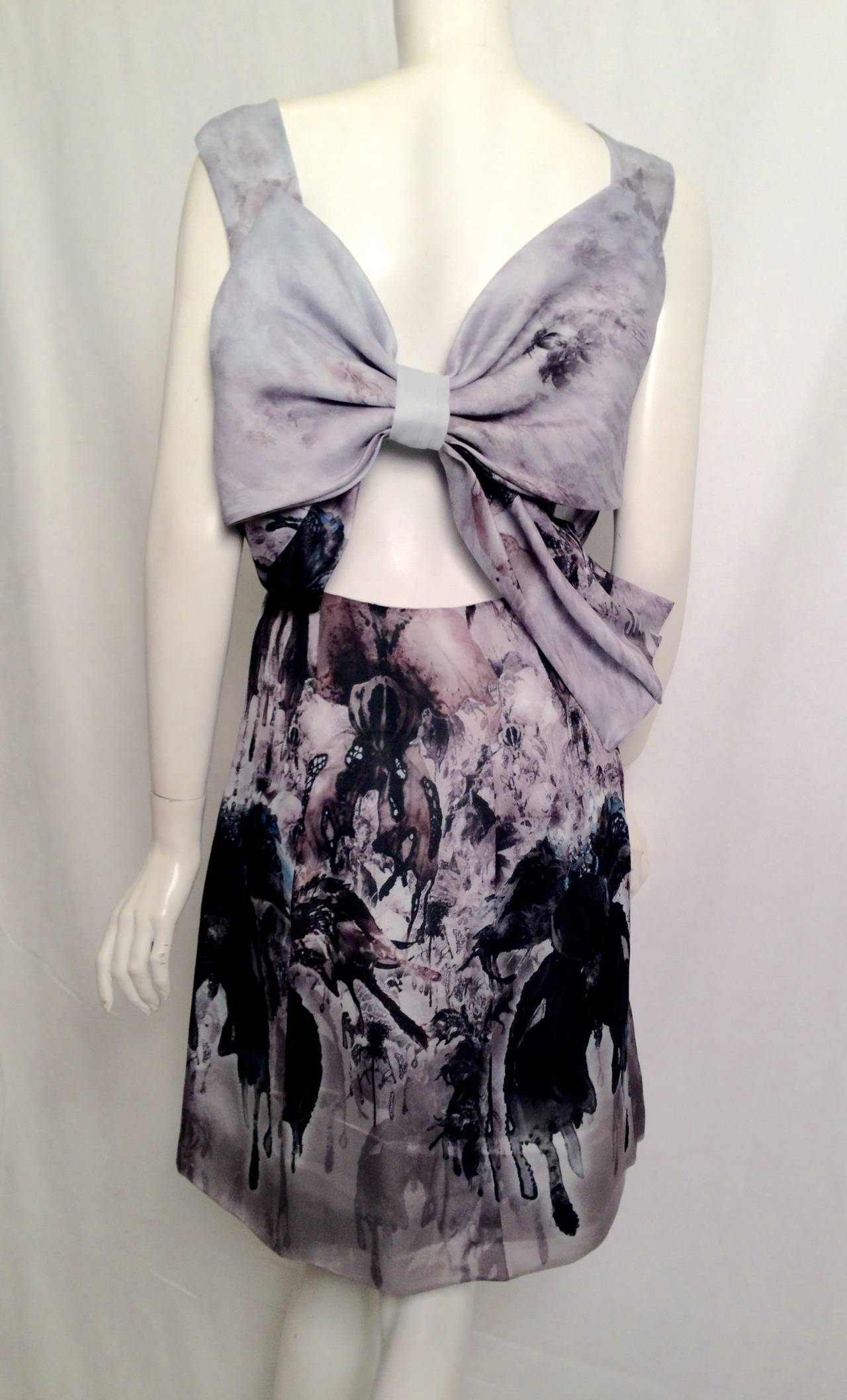Gray Valentino Abstract Screen Print Sleeveless Dress