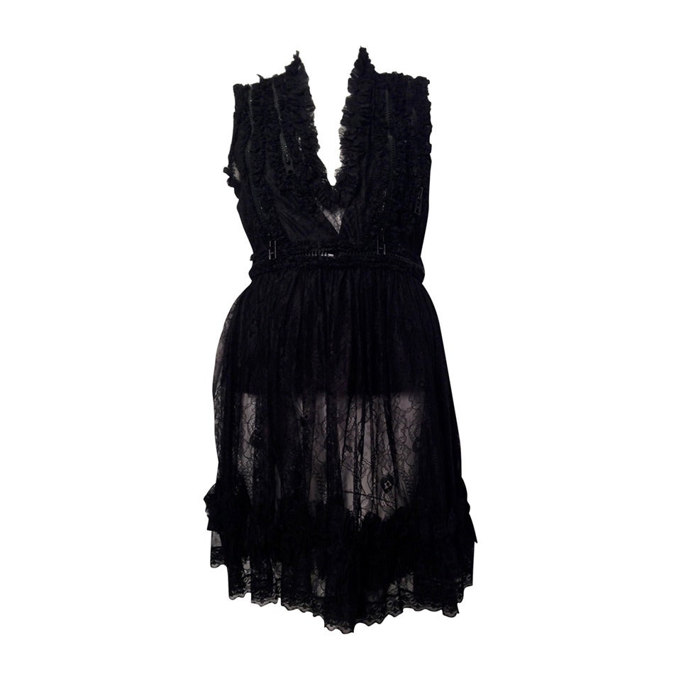 Givenchy Sleeveless Black Lace Baby Doll Dress With Zippers