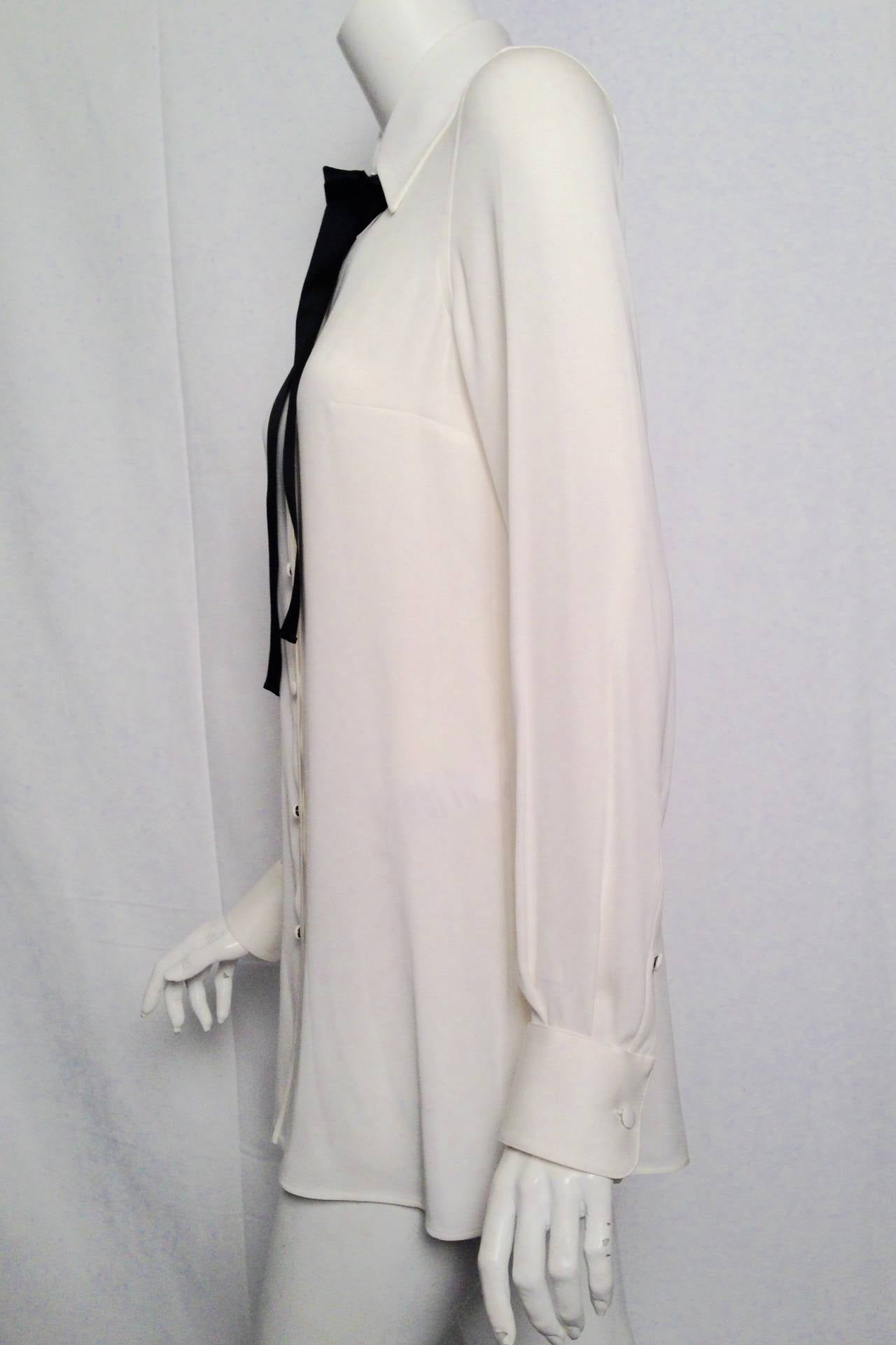 Dolce & Gabbana Silk Stretch Blouse With Silk Satin Tie In New Condition For Sale In Palm Beach, FL