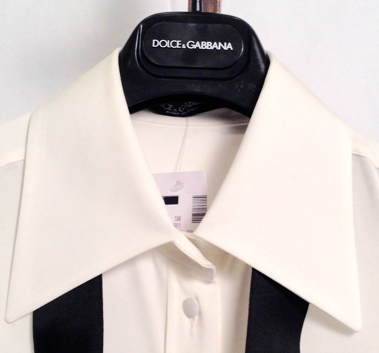 Dolce & Gabbana Silk Stretch Blouse With Silk Satin Tie For Sale 2