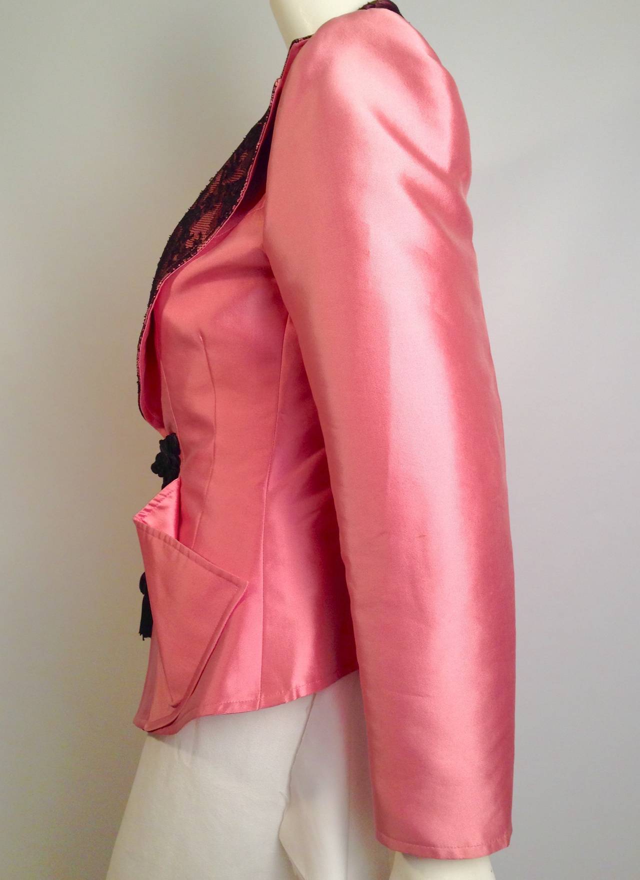 Christian Lacroix Silk Evening Jacket With Lace Overlay Bustier In New Condition In Palm Beach, FL