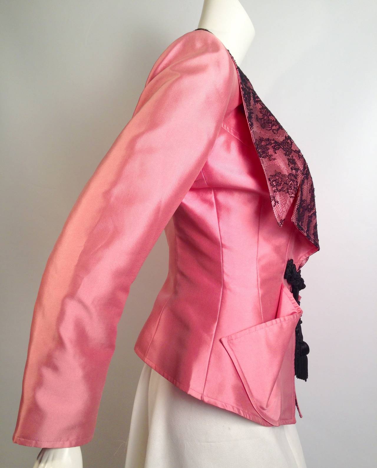 Pink Christian Lacroix Silk Evening Jacket With Lace Overlay Bustier