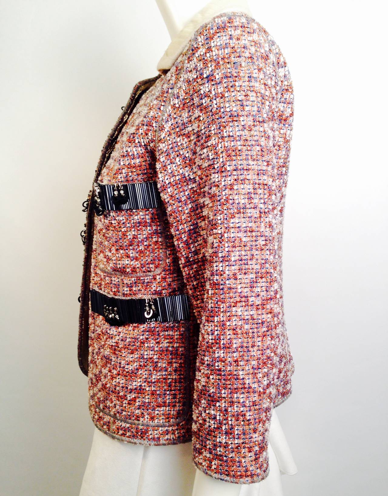 Marc Jacobs For Bergdorf Goodman Tweed Jacket With Glass Beads In New Condition For Sale In Palm Beach, FL