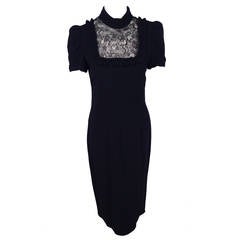 Dolce & Gabbana Black Crepe Sheath Dress With Lace Bib and Back