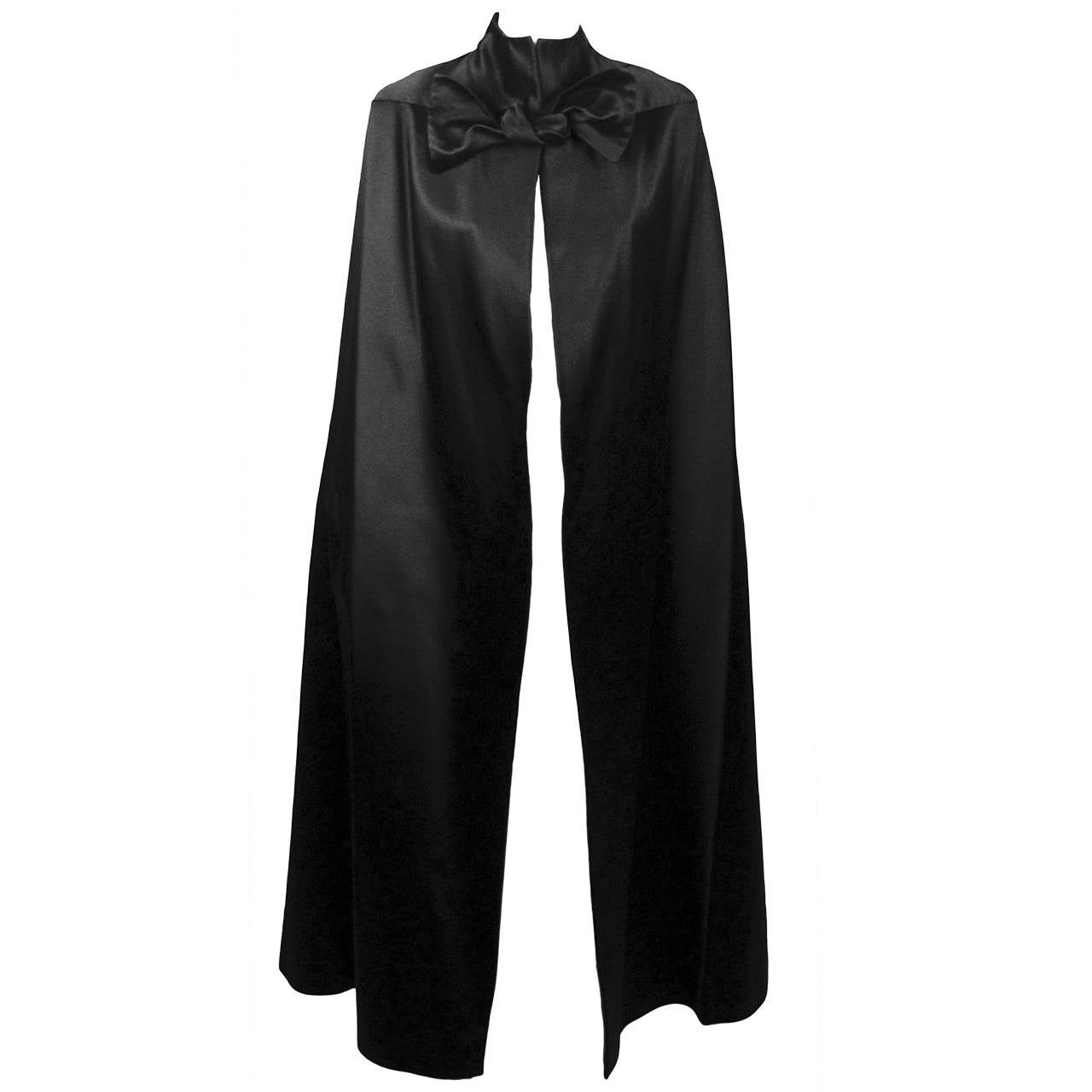 Vintage Pauline Trigere Long Black Satin Cape For Sale