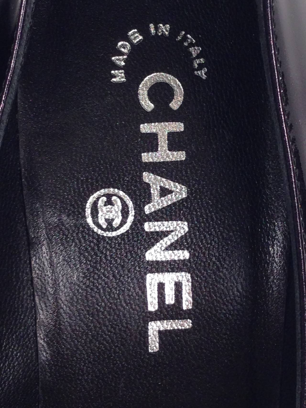 Brand New Chanel Black Patent Leather Iridescent Covered Platform Pumps For Sale 6