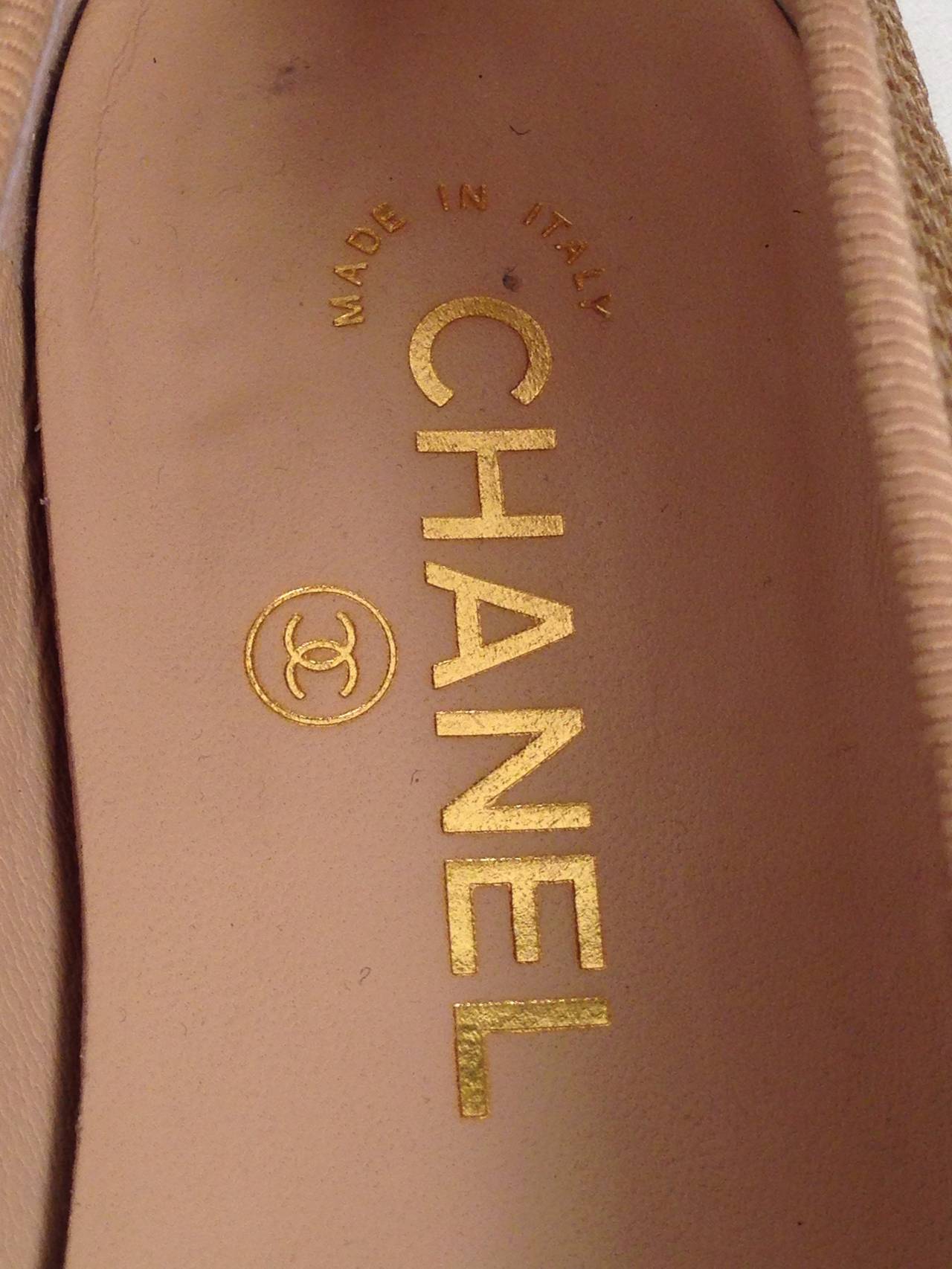 Chanel Leather and Gold Sequin Ballerina Flats With Metallic Gold Cap Toe For Sale 4