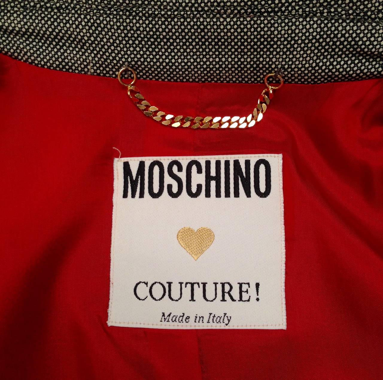 Moschino Couture Black and White Wool Jacket with Dice Closures For Sale 3