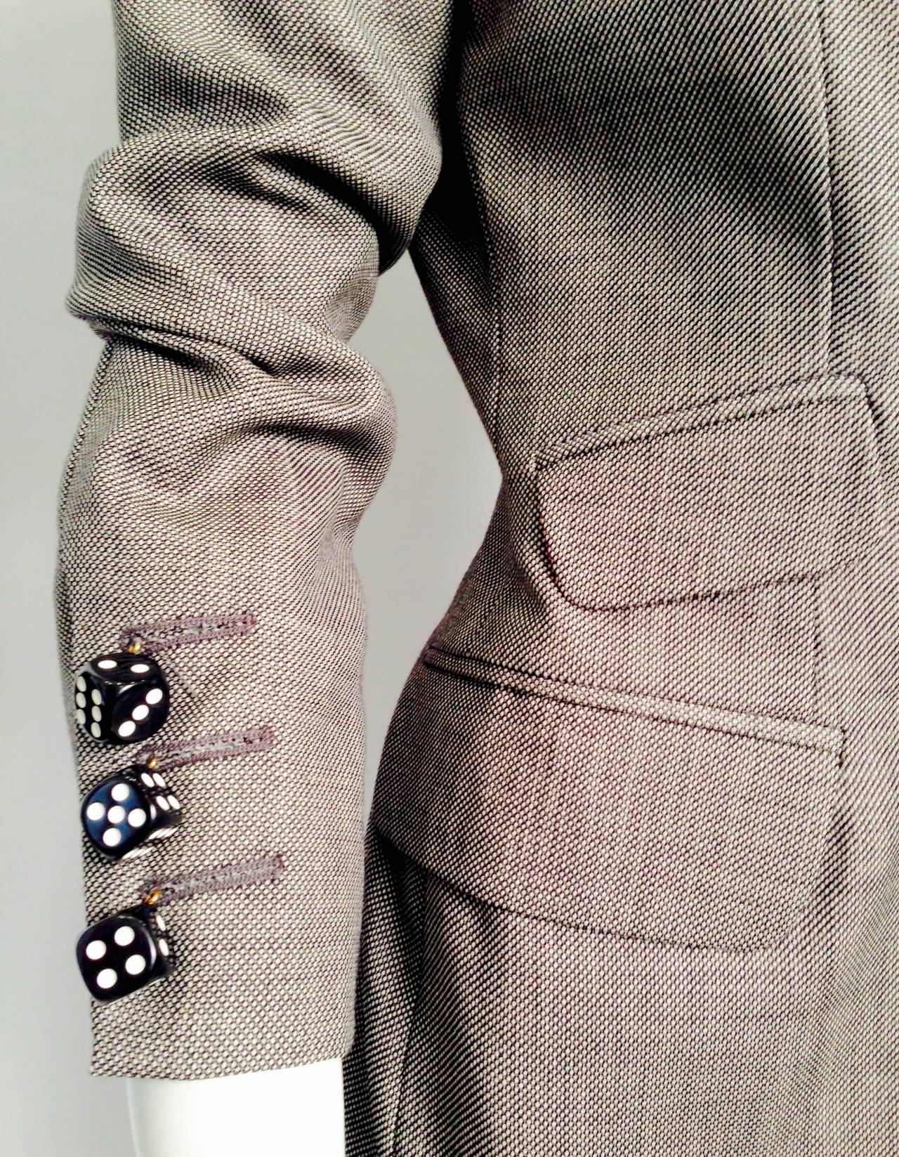 Moschino Couture Black and White Wool Jacket with Dice Closures For Sale 2