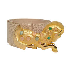 1980's Vintage Judith Leiber Snakeskin Equestrian Belt With Cabochon Stones 12