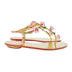 Brand New Rene Caovilla Thong Sandals With Leather Rosettes and Crystals