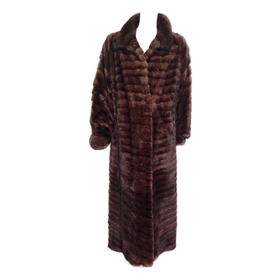 Revillon Diagonal Pelt Natural Brown Long Mink Coat For Sale