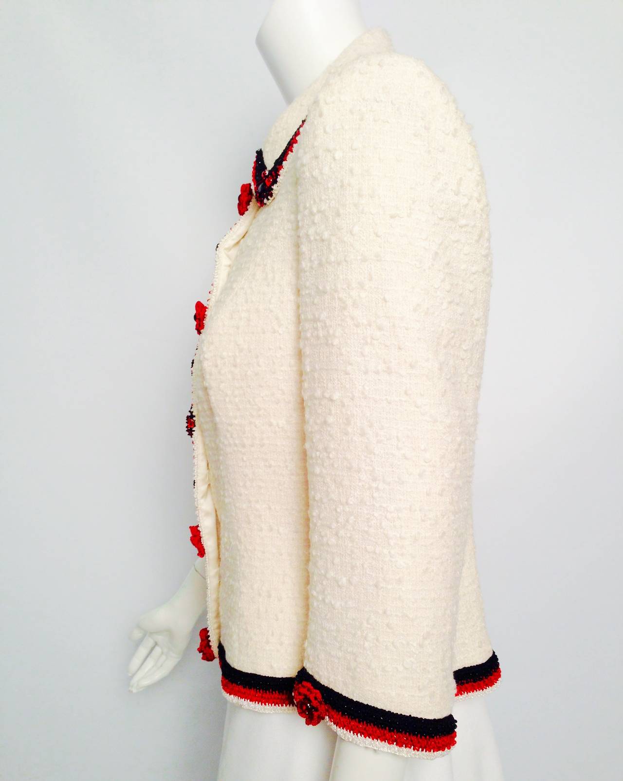 Jeweled and Embroidered Escada Ivory Tweed Cropped Jacket In New Condition In Palm Beach, FL