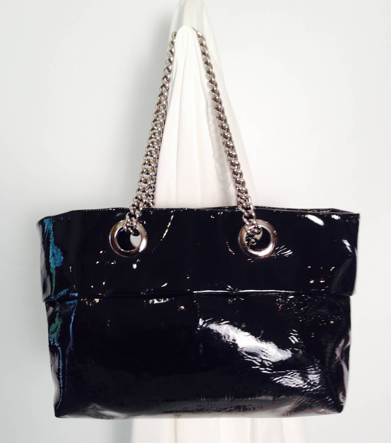 Christian Louboutin Patent Leather Tote With Silver Chain Straps For Sale at 1stdibs