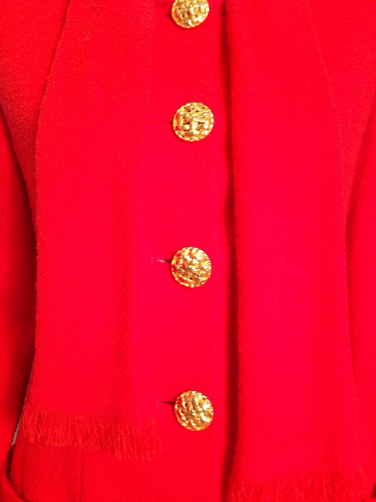 1989 Vintage Chanel Red Boucle Skirt Suit 3
