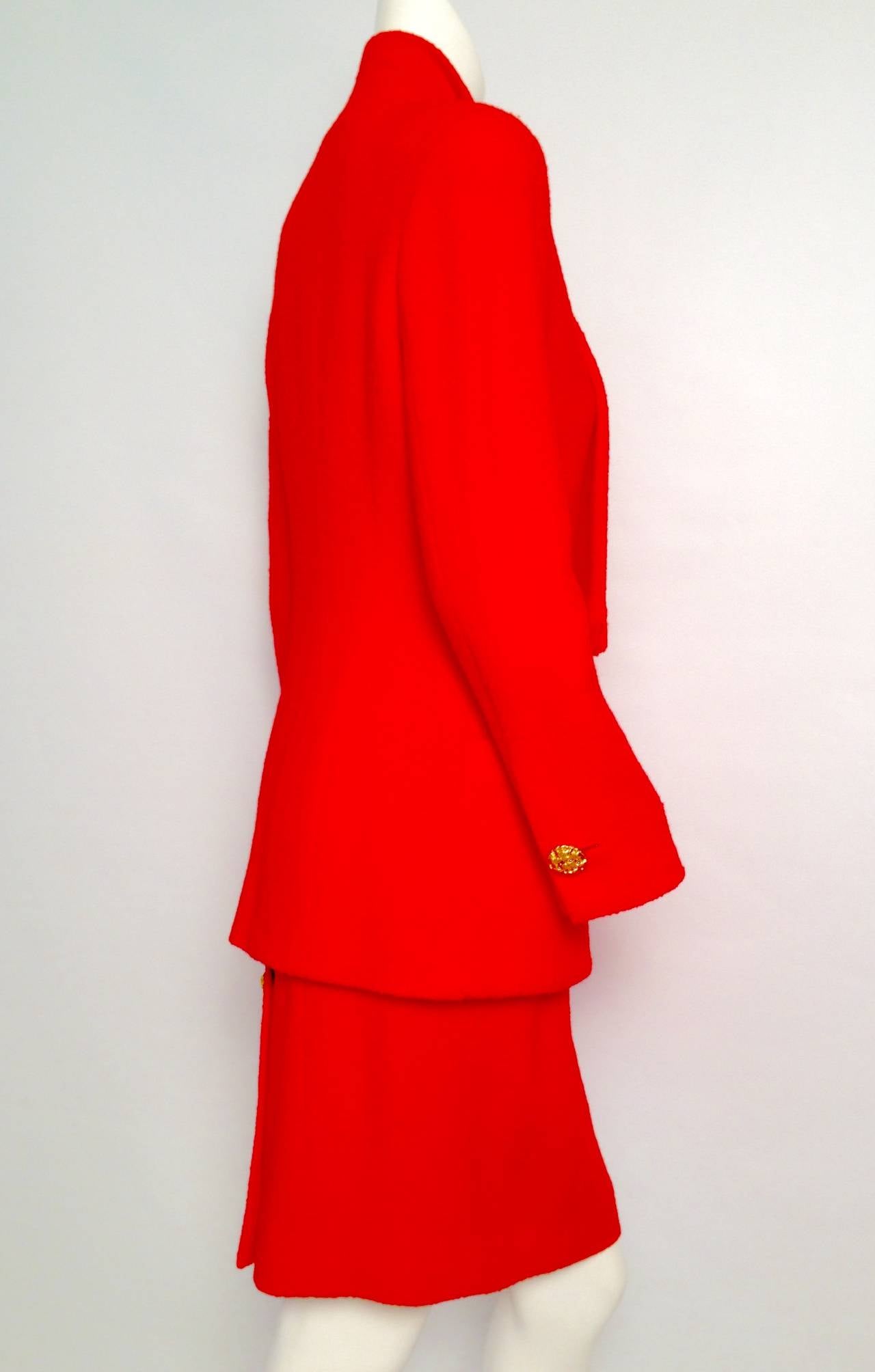 Women's 1989 Vintage Chanel Red Boucle Skirt Suit