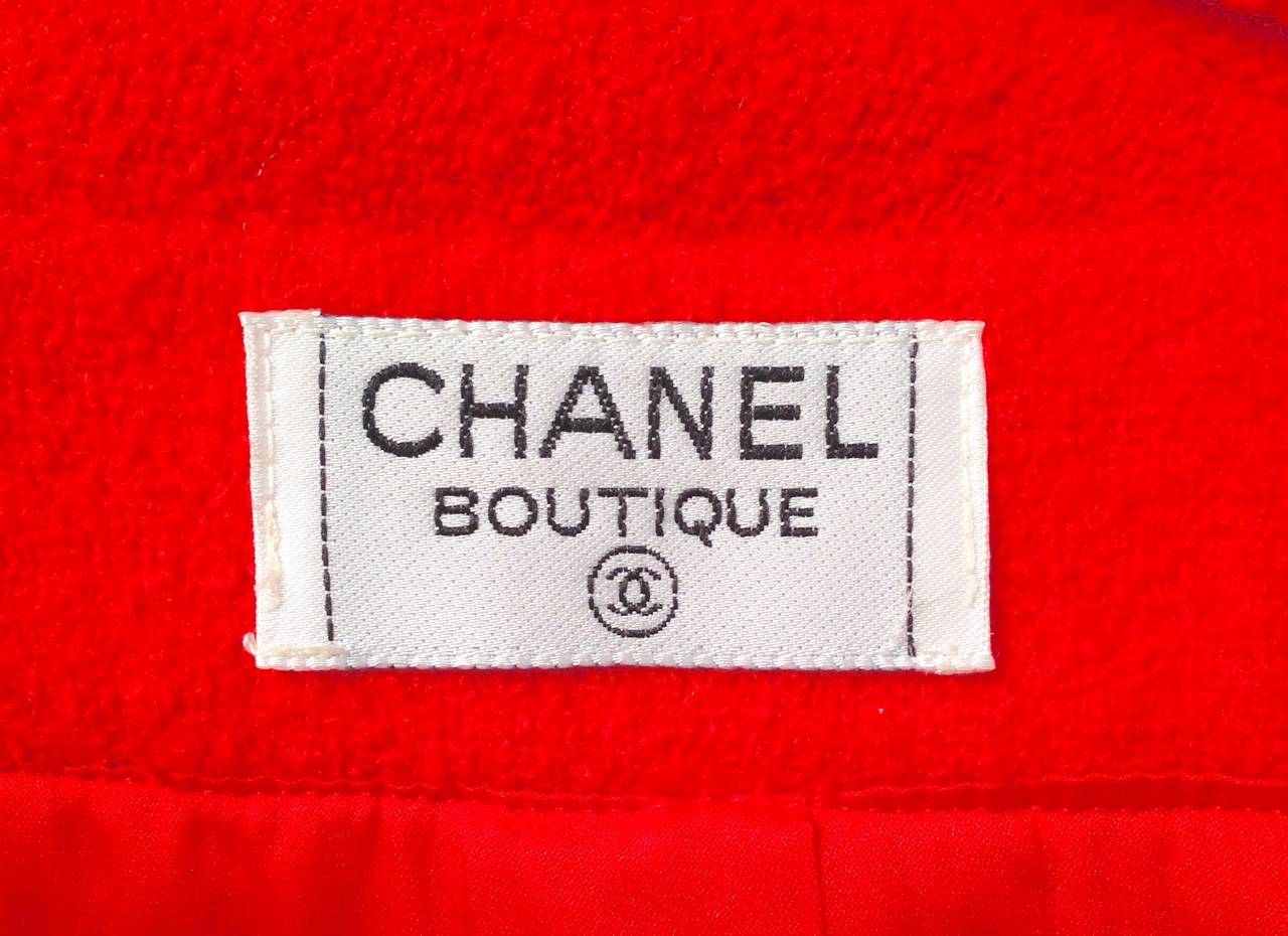 1989 Vintage Chanel Red Boucle Skirt Suit 4