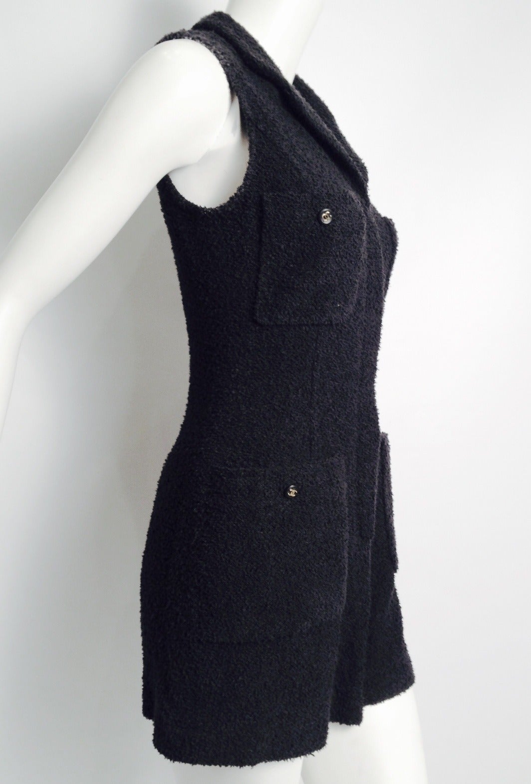 Chanel 1995 Spring Navy Terry Cloth Sleeveless Romper In Excellent Condition For Sale In Palm Beach, FL