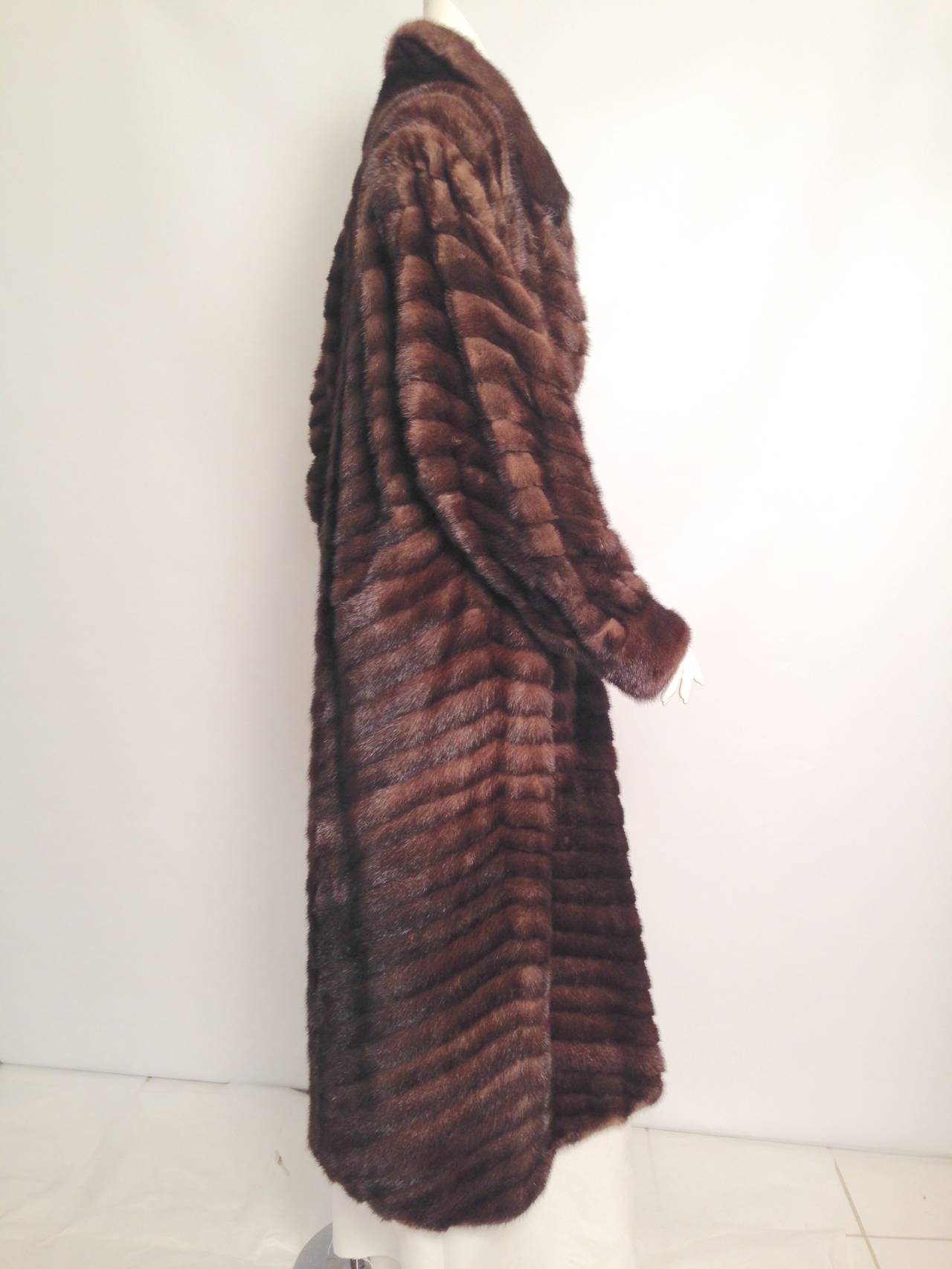 Revillon Diagonal Pelt Natural Brown Long Mink Coat In Excellent Condition For Sale In Palm Beach, FL