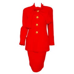 1989 Vintage Chanel Red Boucle Skirt Suit