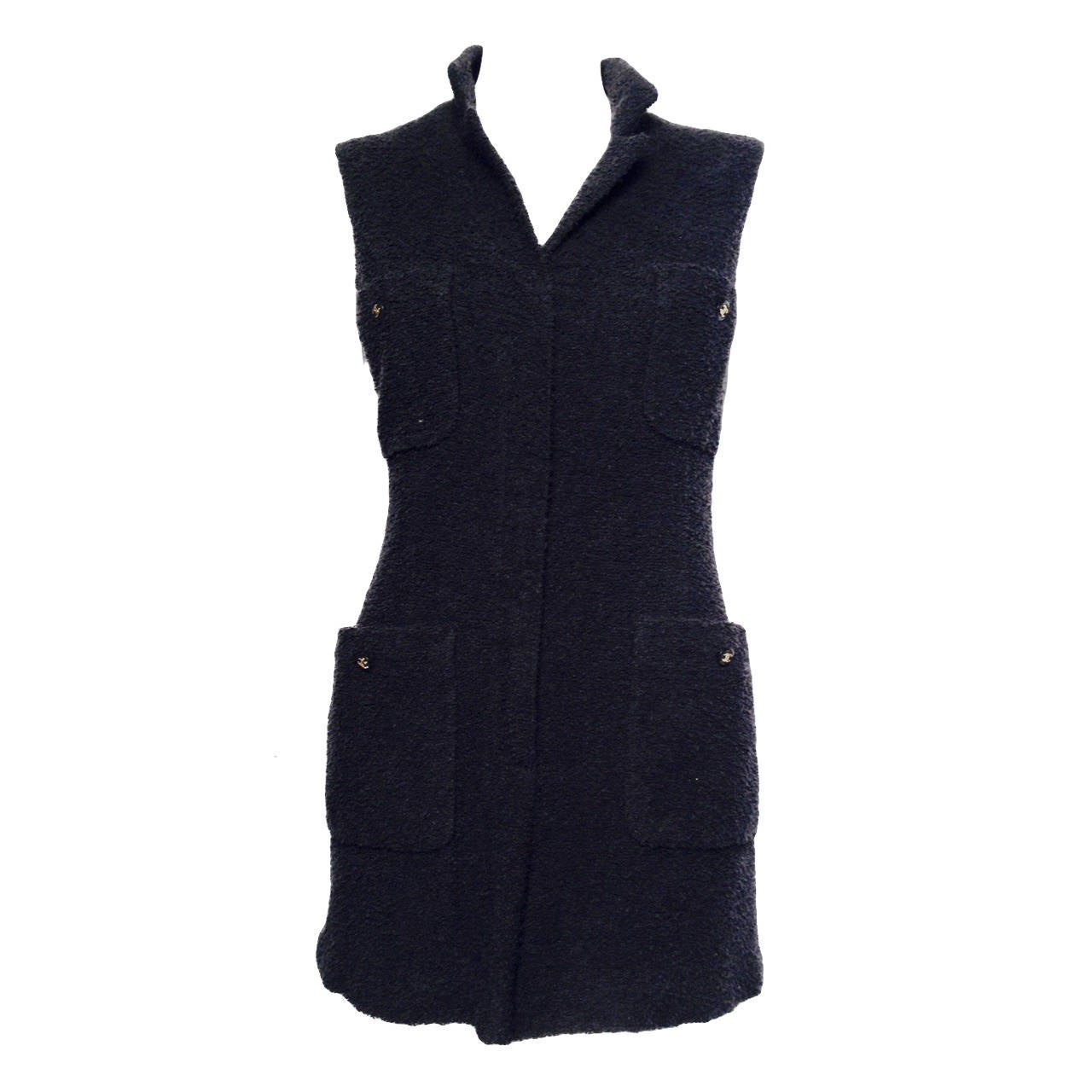 Chanel 1995 Spring Navy Terry Cloth Sleeveless Romper For Sale