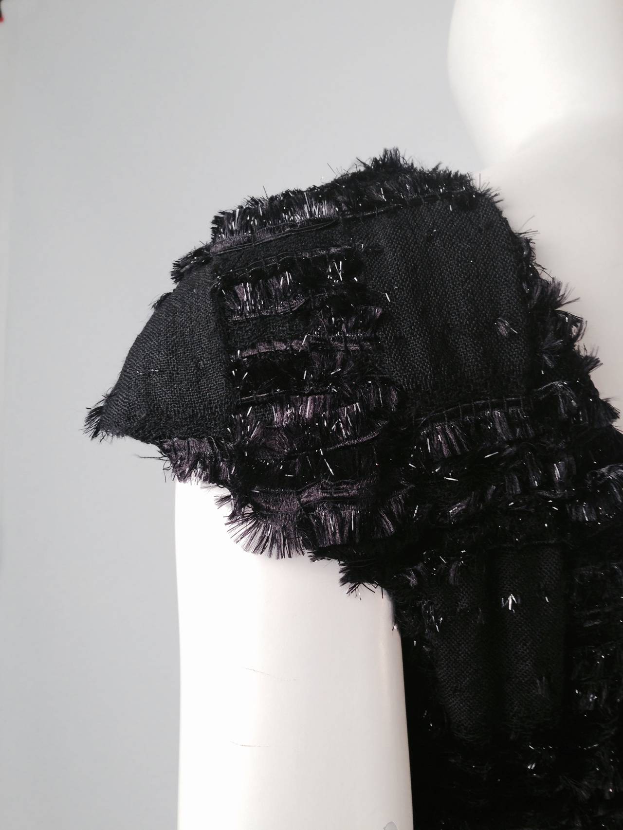 Chanel 1999 Spring Black Wool Sheath Dress With Nylon Fringe 1