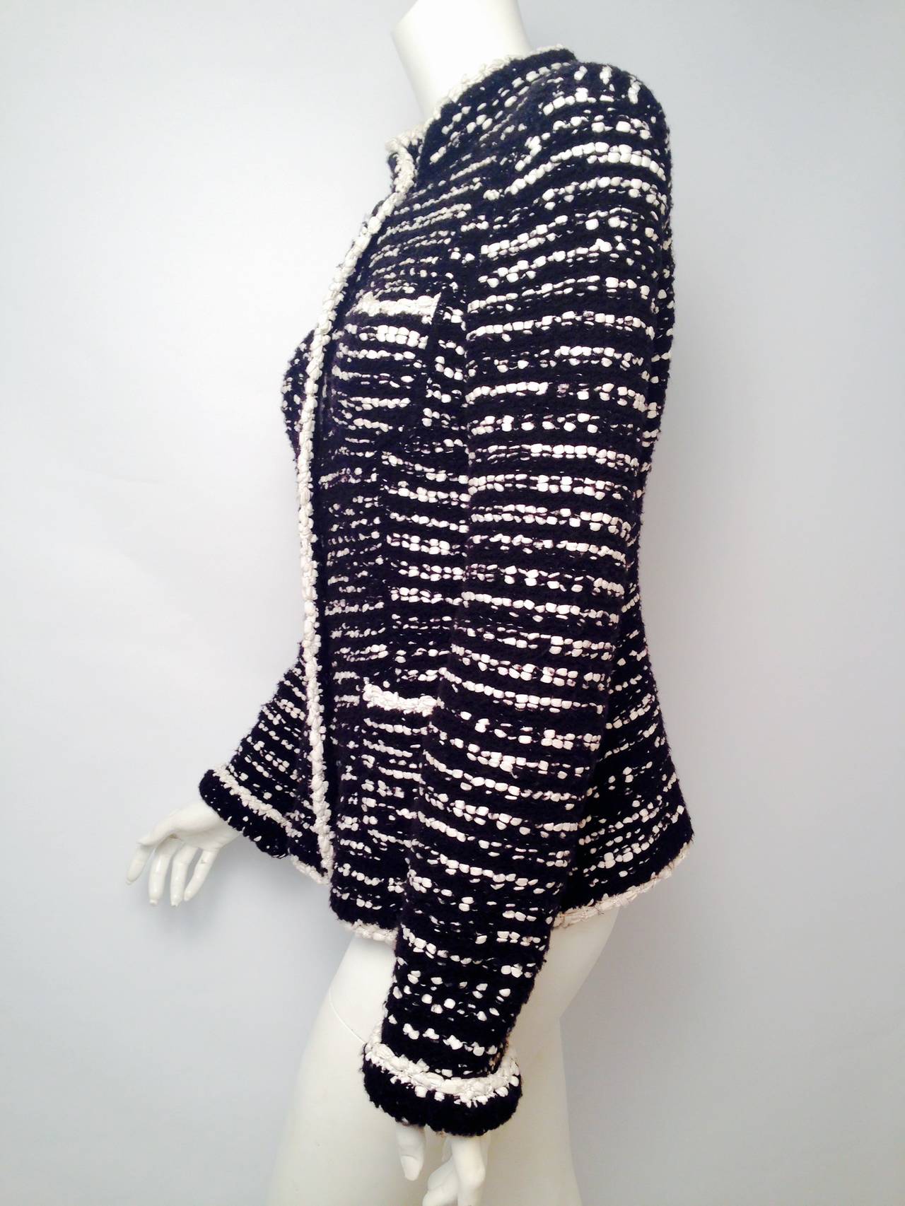 Women's Chanel Black and White Cotton Cardigan For Sale