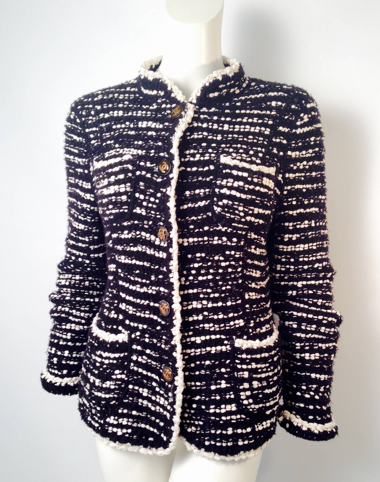 Chanel Black and White Cotton Cardigan For Sale 2