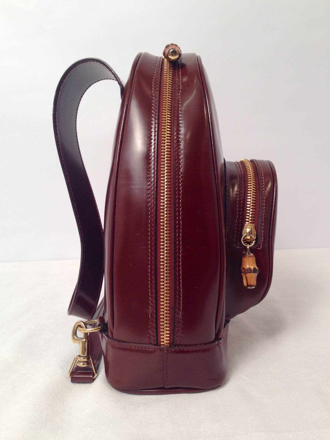 Gucci Brown Patent Leather Backpack With Bamboo Pendants 1